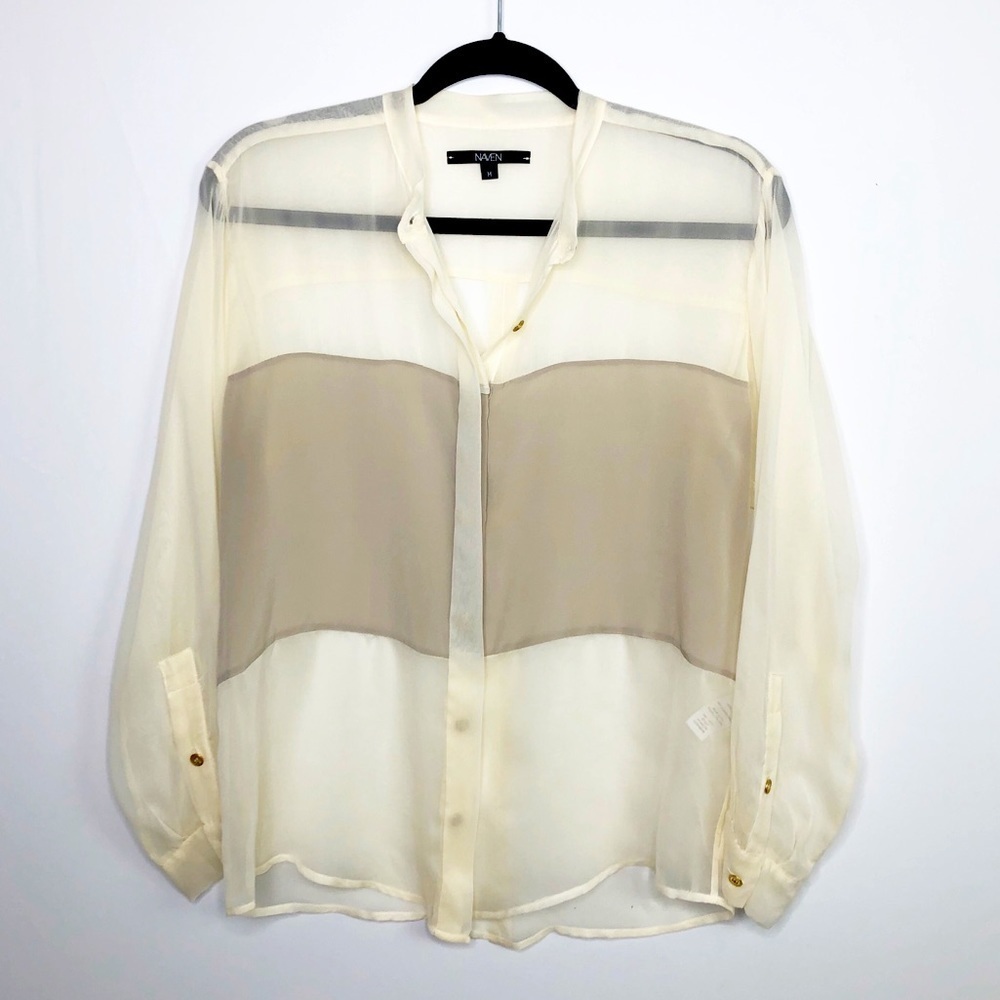 Naven Sheer Button Down Color Block Silk Blouse - image 1